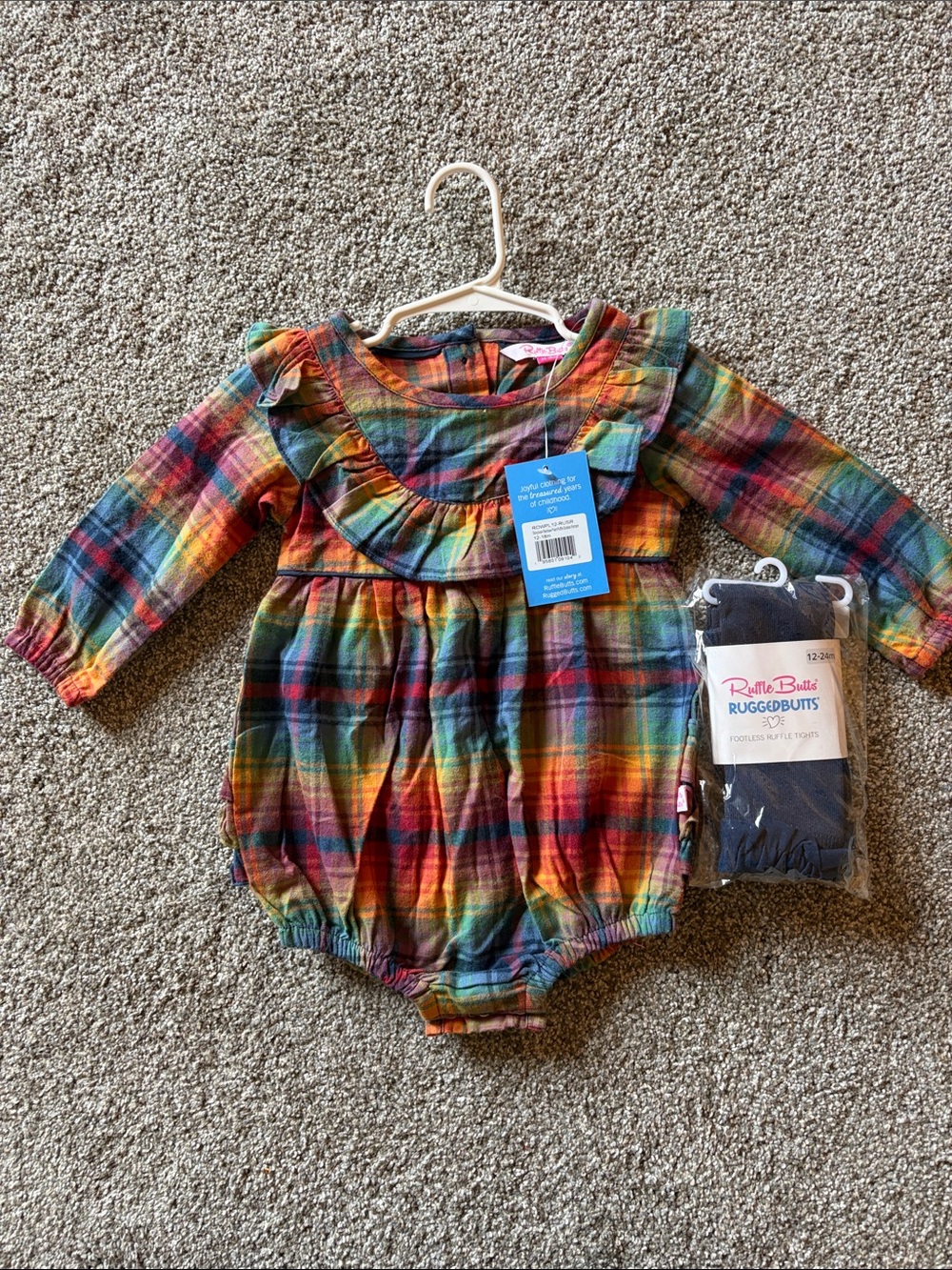 Ruffle Butts Rainbow Plaid RuffleBubble Romper and Tights